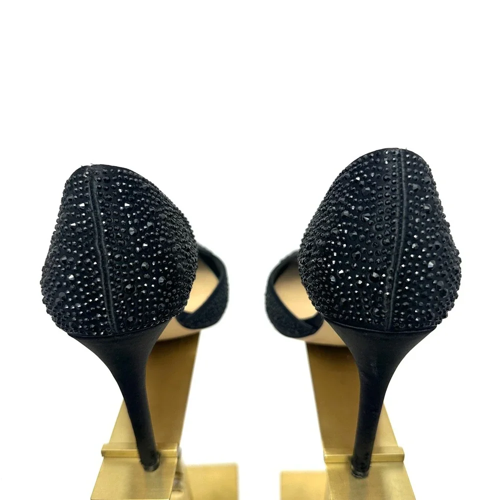 Jewel Badgley Mischka Black Rhinestone d'Orsay Pointed Toe Stiletto Pumps Size 8